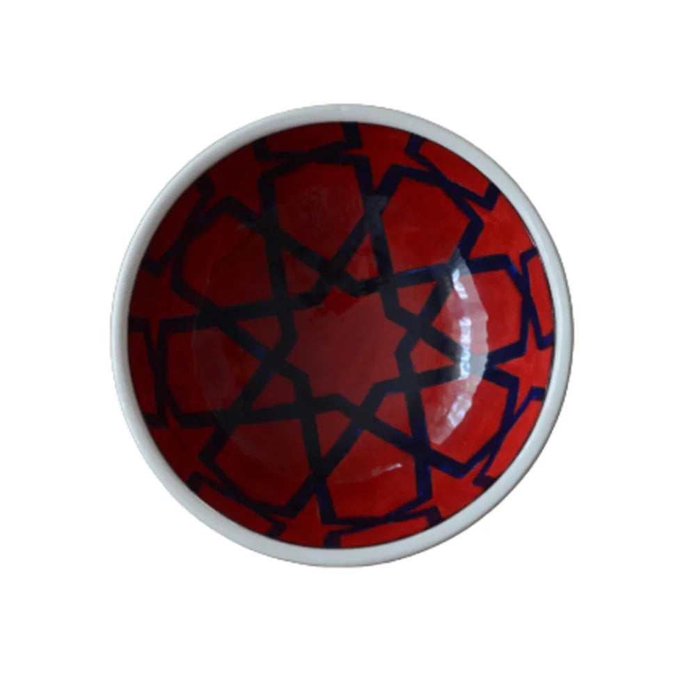 GEOMETRİK ÇİNİ KASE - KIRMIZI - MAVİ