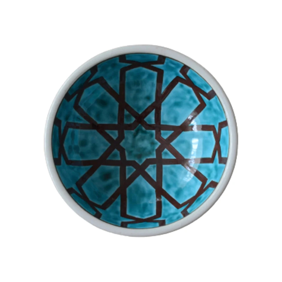 GEOMETRİK ÇİNİ KASE - KAHVERENGİ - TURKUAZ